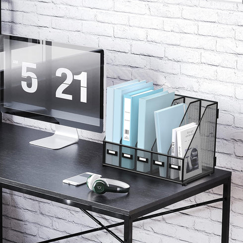 SUPEASY Metal Desk Magazine File Holder with 5 Vertical Compartments, Black Organizer for Office Desktop