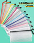 Smarpau 60 Pcs Pencil Pouch, 12 Colors 9.3" x 4.7" Small Mesh Zipper Pouches, Waterproof Zipper Pencil Bags for