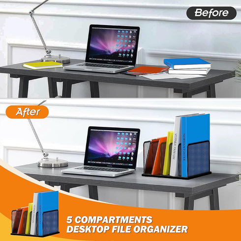 Kuntine.B 2 Pack Desk File Organizer, 5 Upright Mesh Desktop Sorter for Home, Office, and Classroom