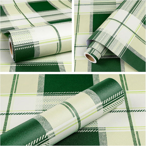 17.5in 23ft ReWallpaper Vintage Tartan Wallpaper Peel and Stick Waterproof Green Plaid Checkered Wallpaper Removable