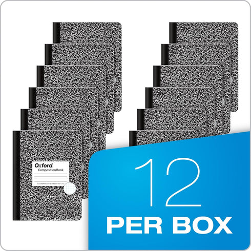 Oxford Composition Notebooks, 12 Pack, Graph Ruled Paper, 80 Sheets, 9-3/4" x 7-1/2", Black Marble Covers