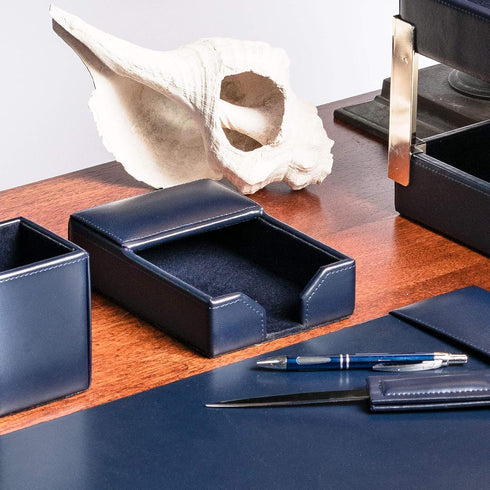 Dacasso Navy Blue Bonded Leather Memo Holder, 4" x 6"