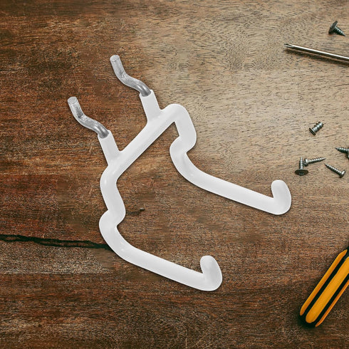 2pcs Double Utility White Pegboard Wall Hooks for Tool Storage