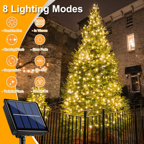 66FT 200 8 Solar Christmas Lights Outdoor Waterproof, Total LED String Lights for Outside with Modes Clear Wire String