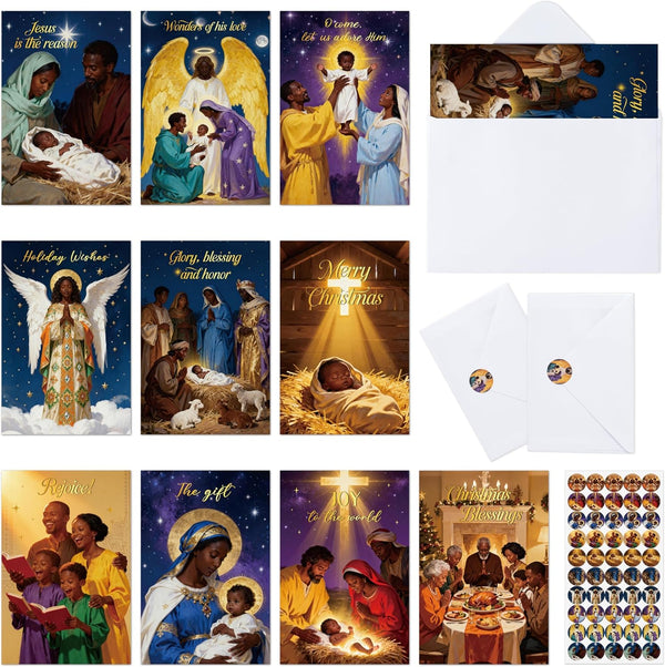 TICIAGA African American Religious Christmas Greeting Card - 50 Set Black Nativity