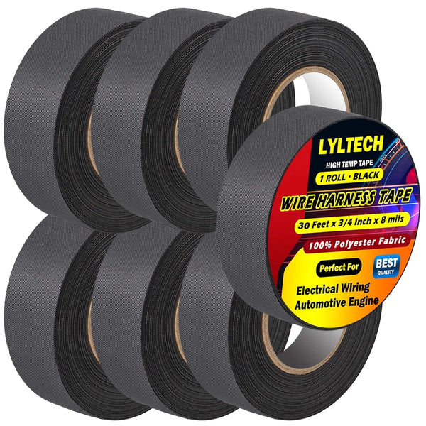Wire Harness Tape, 7 Rolls Polyester Fabric Flame Retardant, Wiring Loom Harness Electrical Tape, Each Roll 3/4 inch x