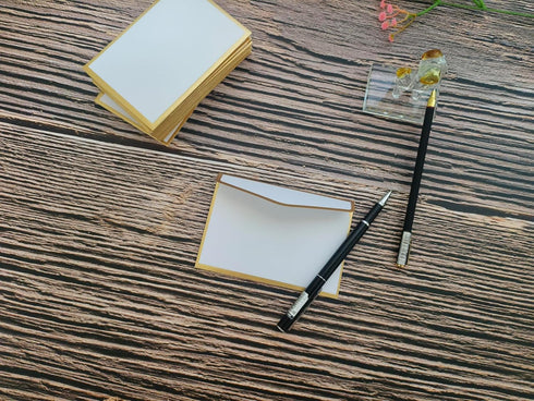 White Pearlescent Paper Envelopes, 3.5 x 5.1, with Gold Border Decoration, Luxurious for Wedding & Party Invitations
