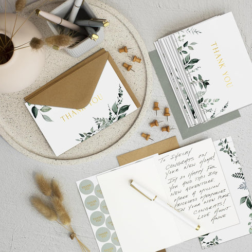Set 30 ZICOTO Beautiful Thank You Card - Elegant Blank Cards with Envelopes & Stickers - Ideal for Weddings, Business