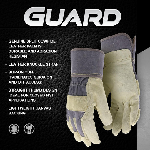 BOSS Women's Guard Split Cowhide Leather Palm Work Gloves, Medium/Large, Extended Safety Cuff, Blue/Cream