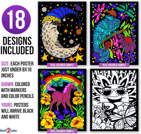 Pack 18 Super of Fuzzy Velvet Coloring Posters (Artistic Edition) - Great for Family Time, Arts & Crafts, Travel