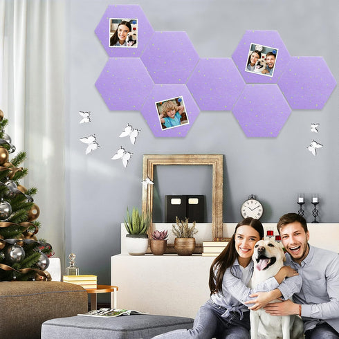 Thick Hexagon Felt Board Tiles 8 Pcs Self-Adhesive with Multi-Color Push Pins for Home Office Classroom