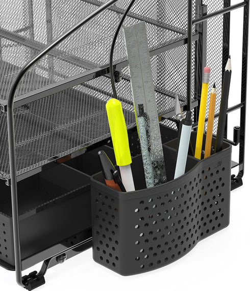 Simple Houseware Desk Organizer, 3 Tray with Sliding Drawer, Hanging File Holder, Black