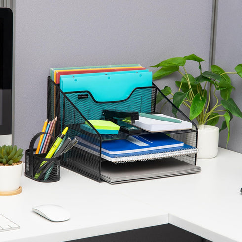 Mind Reader File Organizer, Set of 2, Metal Mesh Desk Organizer, Storage Paper Tray, 12.5"L x 11.5"W x 9.5"H, Black