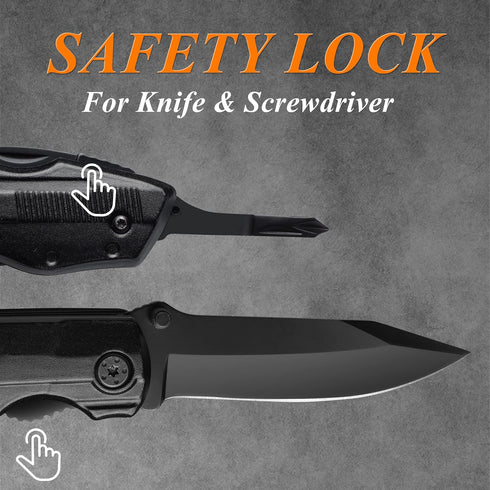 RoverTac Pocket Knife Multitool with Wire Stripper, 9-Pack Screwdriver Bit Set, Durable Sheath for Camping