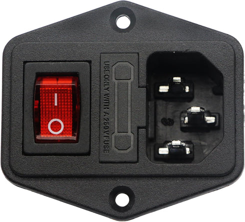zdyCGTime 10A 250V AC Rocker Switch Power Socket, 3 Pin IEC320 C14 Inlet Module Plug Fuse, 2 Packs