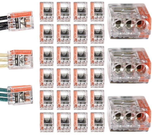 Push-in Electrical Connector, 22-12 AWG Solid, 50-Pack, 3-Port