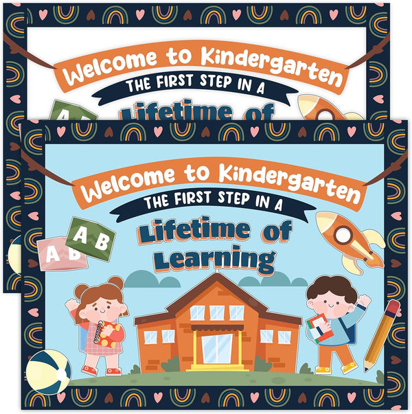 Decorably Kindergarten Bulletin Board Set 49 Pcs Boho Decorations with Borders - Welcome Bulletin Board Set, Rainbow