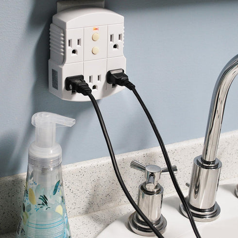 Tower Manufacturing 30440003 Auto-Reset 15 AMP Grounded 3-Prong GFCI 5-Outlet Adapter, White