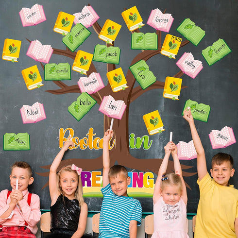 CY2SIDE Reading Tree Bulletin Board Set, 55PCS Rooted in Reading Tree Cutouts for Back to School Decoration
