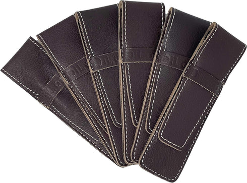 Soft Full Grain Genuine Leather Single Pen Case Holder Pouch Sleeve Protector for Pens Pencils (Brown Cow, Set of 6)