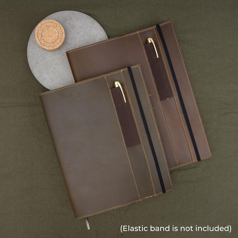 Leather Refillable Journal Cover for Moleskine Cahier XXL, Handmade Gift Set with Stylish Pen and Card Holder
