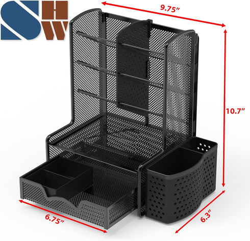 Simple Houseware SHW 6-Compartment Desktop Organizer with Drawer, Black