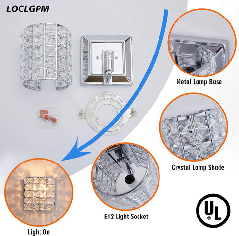 Modern Chrome Crystal Wall Sconces, Elegant Bathroom Vanity Wall Light Fixtures for Living Room Bedroom Bathroom