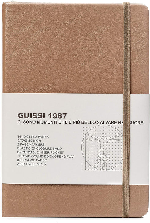 Classic A5 Dotted Grid Bullet Notebook Journal, 144 Pages, Dot Hard Cover, Premium 80gsm Acid-Free Paper, Faux Leather
