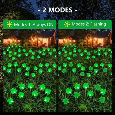 2 Pack St Patricks Day Decorations, 18 LED Lucky Green Shamrock Solar Lights with 2 Modes for Yard Garden Lawn Pathway