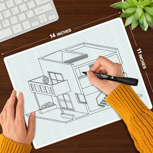 SCRIBBLEDO Isometric Grid 11"x14" Large Graph Dry Erase Board, Double-Sided White Board for Home School Classroom