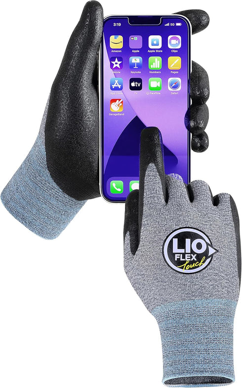 Nitrile Safety Work Gloves, 3 Pairs, Lightweight Touchscreen Utility Gloves for Men and Women (Gray, M)