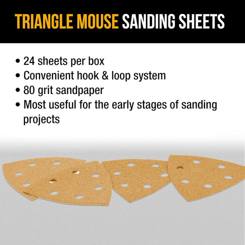 Dura-Gold Premium Triangle Mouse Sanding Sheets, 80 Grit (Box of 24) for Woodworking and Crafting