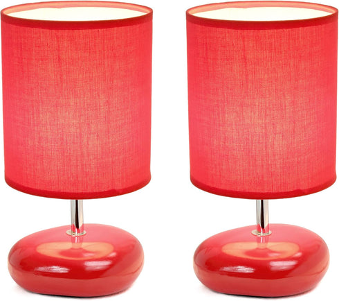 LT2005-RED-2PK 2 Pack Set, Simple Designs Stonies Small Stone Look Table Desk Bedside Lamp Red