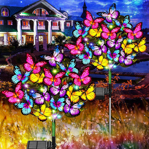 Solar Garden Lights Outdoor, 2 Pack Waterproof Solar Lights with 72 LED 34 Butterfly for Yard Garden Pathway Decor Gifts