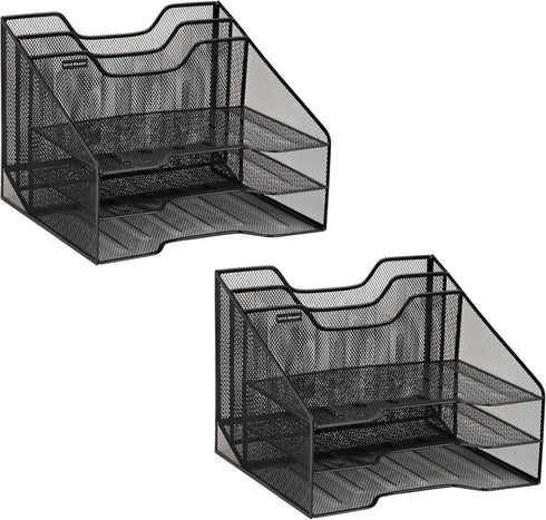 Mind Reader File Organizer, Set of 2, Metal Mesh Desk Organizer, Storage Paper Tray, 12.5"L x 11.5"W x 9.5"H, Black