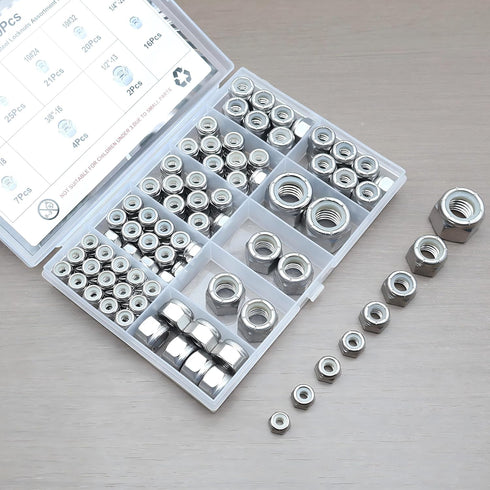 wwsurpluses 130 6#32 8#32 10#24 10#32 1/4-20 5/16-18 3/8-16 1/2-13 304 Pcs Locknuts Assortment Kit, SAE Lock Nuts