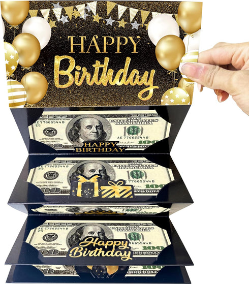 LUCKYQUBE 2pcs Happy Birthday Party Money Envelope for Cash Black Gold Birthday Party Cash Gifts Surprise Money or Gift