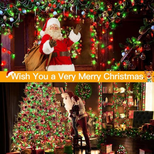 400LED 132FT, 8 Ollny Christmas Lights Remote Plug-in Red & Green Tree Lights with Timer and Modes, Waterproof