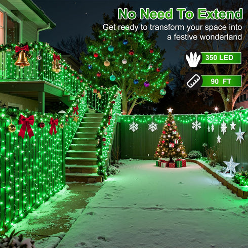 350LED 90FT 12 Dimmable, Christmas Lights Indoor Outdoor, Modes Green Outdoor String Lights with Timer & Waterproof