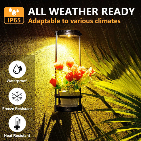 3 1pc) Solar Wall Light with Plant Stands, Wireless Outdoor Fence Light with color, Metal Hanging Plant Holder