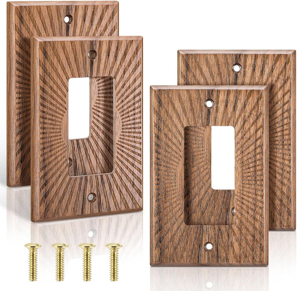 DoubleFill 4 Pcs Walnut Wood Light Switch Cover Brown Outlet Covers Wall