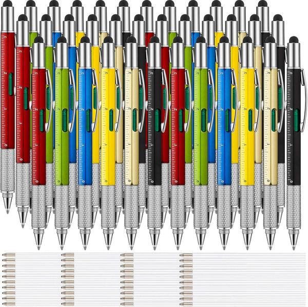 Zonon 36 Pcs Multitool Tech Pen, 6 in 1 Ink Pens with Ruler, Level Gauge, Screwdriver, Touch Screen Ballpoint Pens