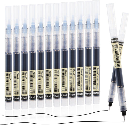 RIANCY 12 Pack Black Liquid Ink Rollerball Gel Pens, 0.5mm Extra Fine Point, Quick Drying for Journaling & Art