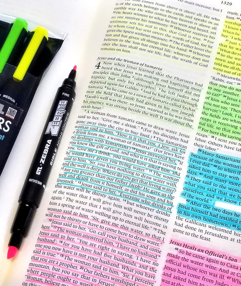 G.T. Luscombe Company, Inc. Zebrite Double Ended Bible Highlighter Set, No Bleed Pigmented Ink, Set of 3