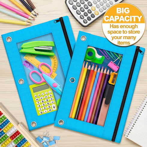 Pencil Pouch for 3 Ring Binder, 2 Pack Zipper Pencil Bags, Sky Blue for Classroom School Office Supplies