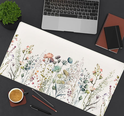 Floral Beige Boho Desk Mat, Large Extend Mouse Pad XXL, Cute Minimalist Flowers Keyboard Mat, Gift for Women