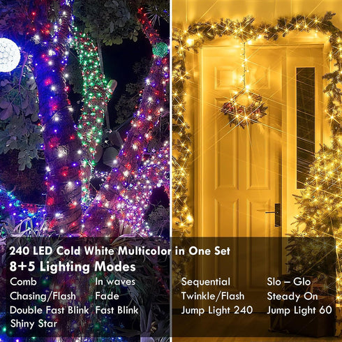 88FT 240LED Connectable String Lights Indoor Outdoor Clear Wire, Warm WhiteMulticolor Christmas String Lights, Plug