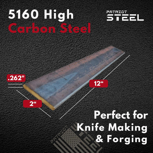 5160 High Carbon Knife Making & Forging Steel - Hot Rolled USA-Milled Steel for Knife Making Supplies - 2" wide, 0.262"