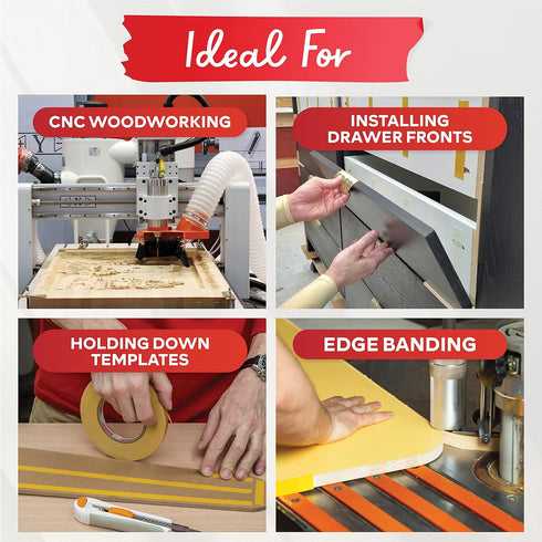 XFasten Double Sided Woodworking Tape 1/2" x 36 Yards (4-Pack) - Removable & Residue Free Woodworker Tape