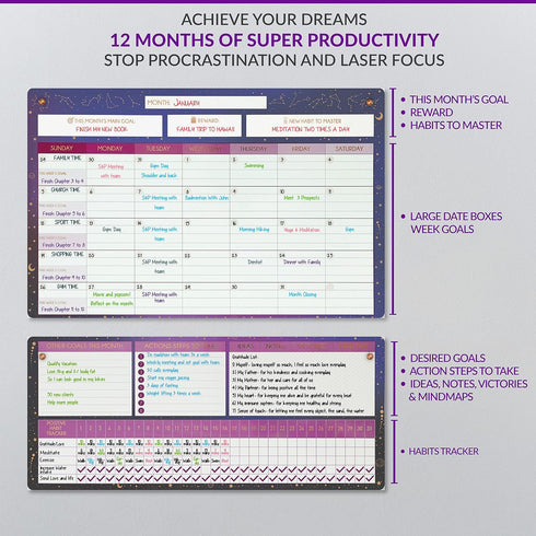 White Board Calendar Dry Erase, Magnetic Planner for Fridge & Wall - 10.5" x 16.5" with 5 Markers & 6 Adhesive Hooks